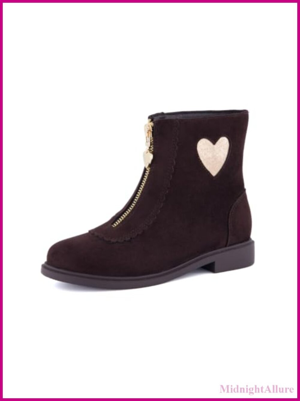 Girls Microsuede Heart Ankle Boots Zip Up Front Cushioned Insole